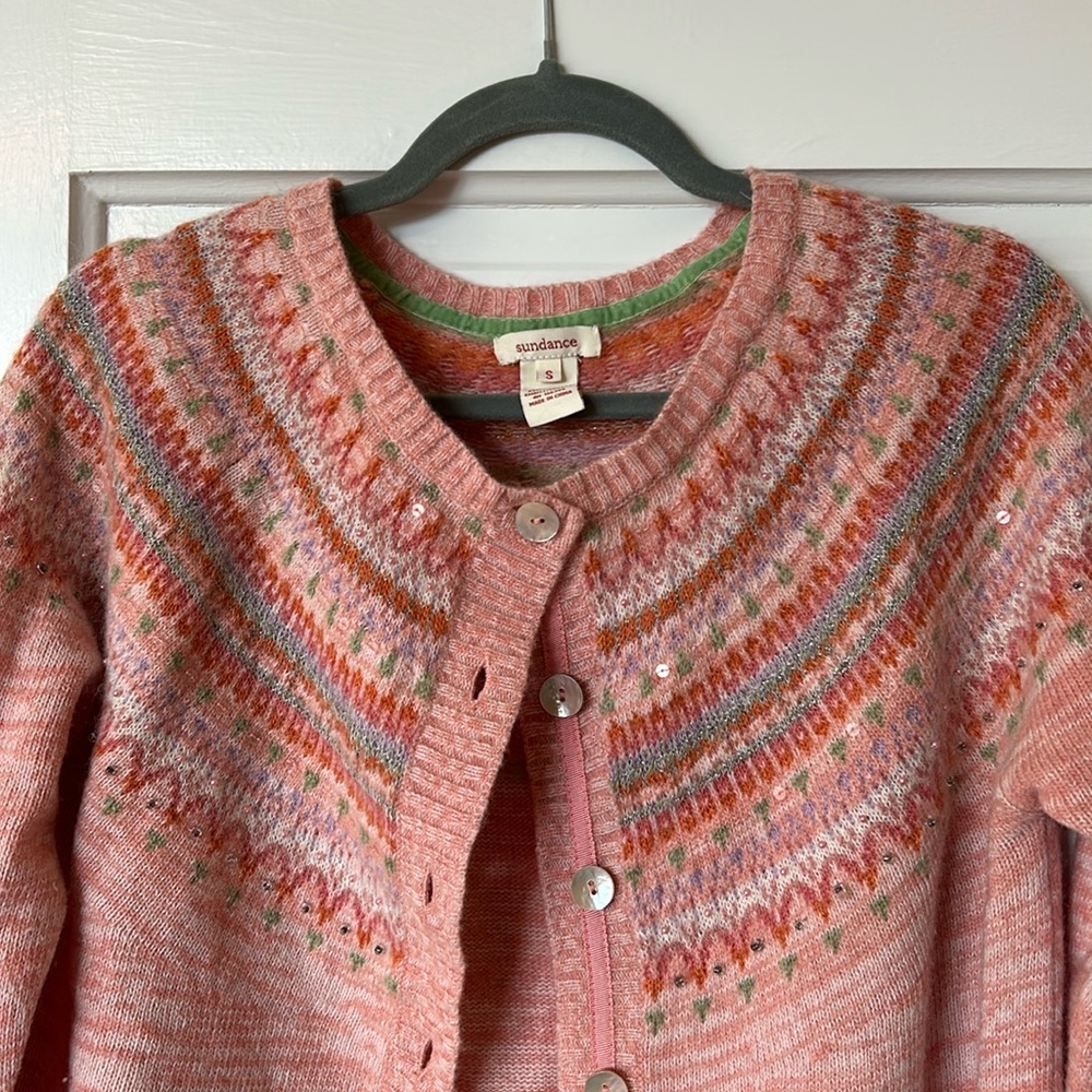 Sundance Catalog Fair Isle cardigan sweater size small